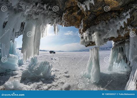 Ice cave on Lake Baikal stock image. Image of russian - 138930557