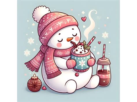 Cute Snowman Drinking Hot Chocolate By Dianaxstoyanova TheHungryJPEG