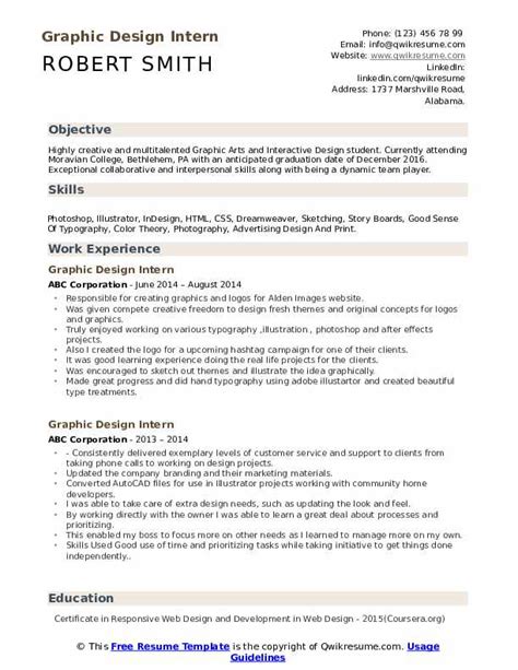 Graphic Design Intern Resume Samples | QwikResume