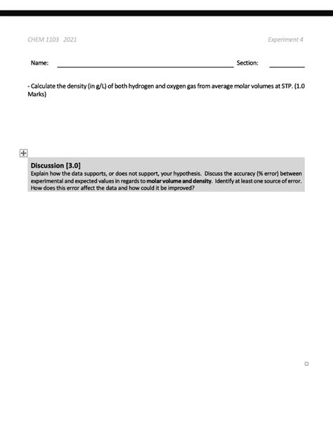 SOLVED CHEM 1103 2021 Experiment 4 Name Section Calculate The