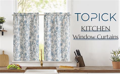 Topick Floral Kitchen Curtains Inch Drop Linen Kitchen Curtains