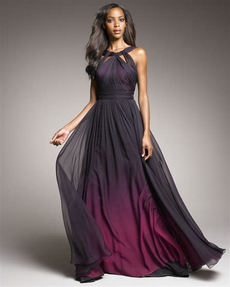 Lyst Monique Lhuillier Shirred Ombre Gown In Purple