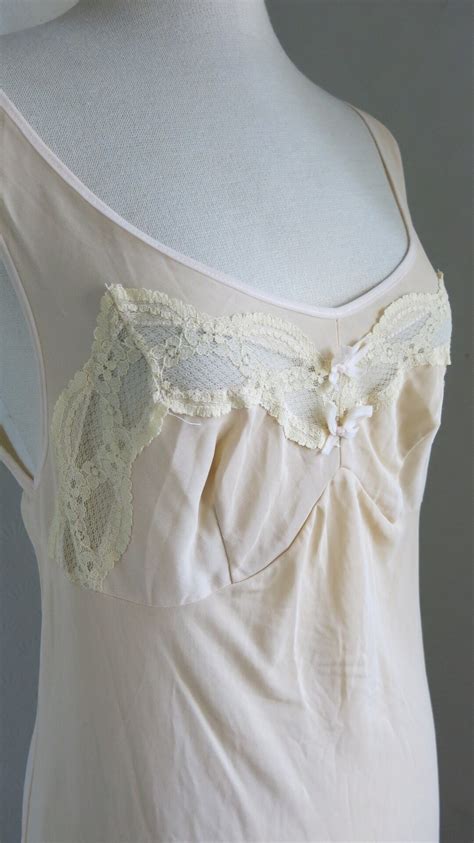 Nude Beige Lace S S S Slip Dress Medium Etsy