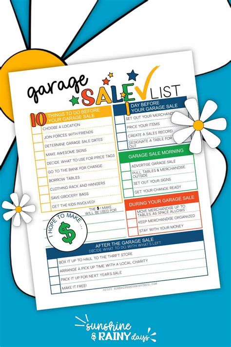 Garage Sale Planner - Sunshine and Rainy Days