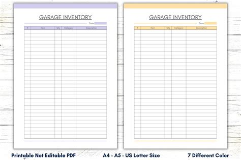 Printable Garage Inventory List Garage Log Householad Inventory Sheet