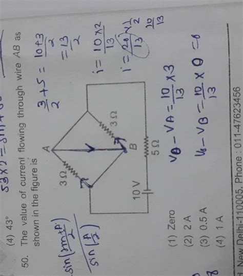 50 The Value Of Current Flowing Through Wire AB As Shown In The Figure I