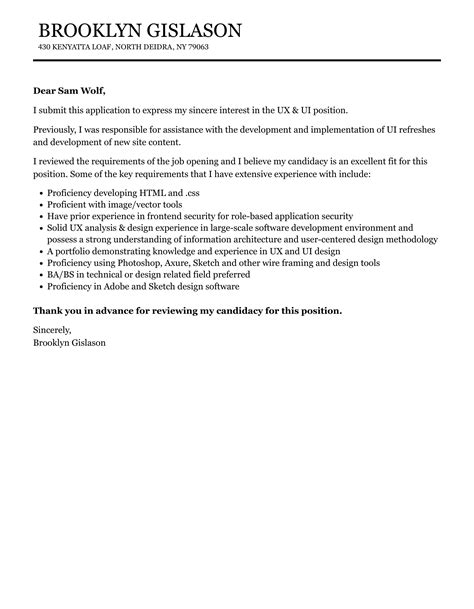 Ux And Ui Cover Letter Velvet Jobs