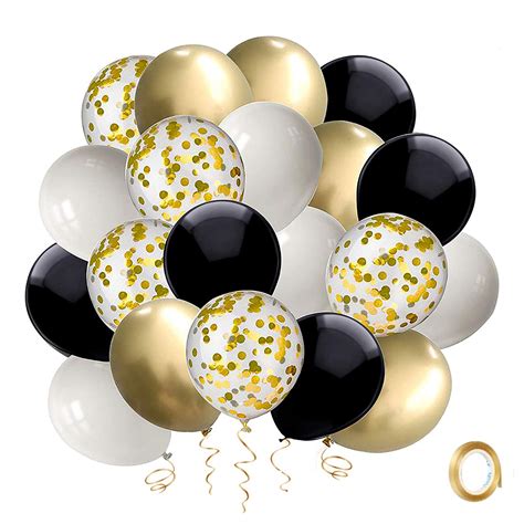 Buy Black And Gold Confetti Balloons 50 Pack 12inch White Latex Party