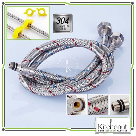 Kitchenut Hot Cold Hose Hos Sinki Sink Water Hose Flexible SUS 304 Stainless Steel Braided