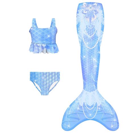 Utlike Girls Bathing Suit Pack Bikini Fish Tail Set Rainbow Chiffon Split Swimsuit Three Piece