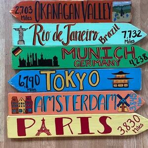 Custom Directional Mileage Signs Destination Sign Travel Etsy