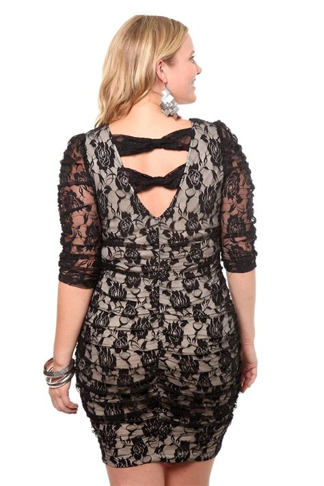 Torrid Plus Size Nude And Black Lace Bow Back Dress