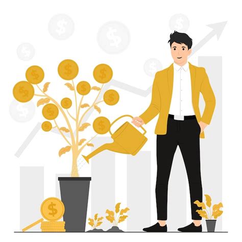 Premium Vector Flat Vector Man Watering A Money Tree Growing In A Pot