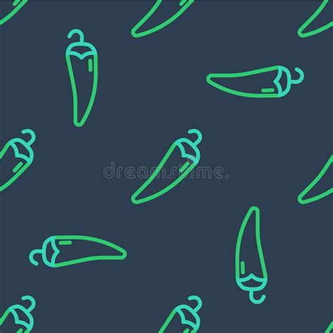Line Hot Chili Pepper Pod Icon Isolated Seamless Pattern On Blue Background Design For Grocery