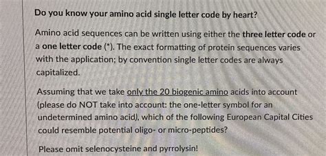 Solved Do you know your amino acid single letter code by | Chegg.com