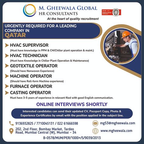 Gulf Jobs M Gheewala Global Hr Consultants Human Resources