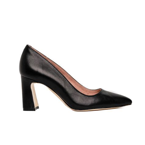 Black Leather Block Heel - Comfortable Heels - Ally Shoes