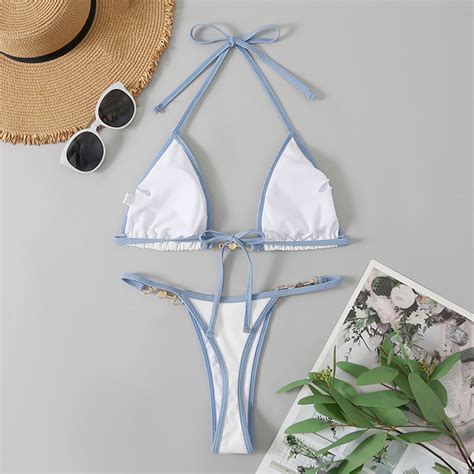 Pcs Set Women Bikini Set Colors Matching Sexy Imitation Pearl Deep