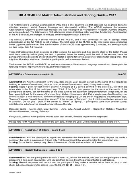 UK ACE-III and M-ACE Administration and Scoring Guide - 2017 | PDF ...