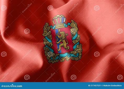 D Illustration Flag Of Krasnoyarsk Krai Is A Region Of Russia Stock