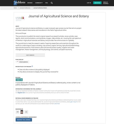 Agricultural Science and Botany | Peer Reviewed Journal