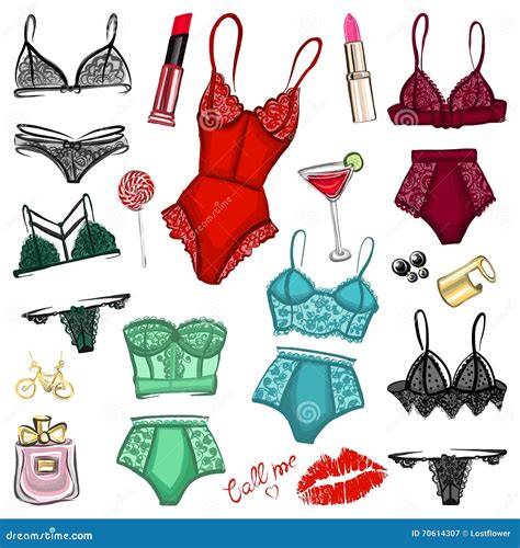 Vector Set With Lingerie And Perfume Stock Vector Illustration Of Design Lacy 70614307