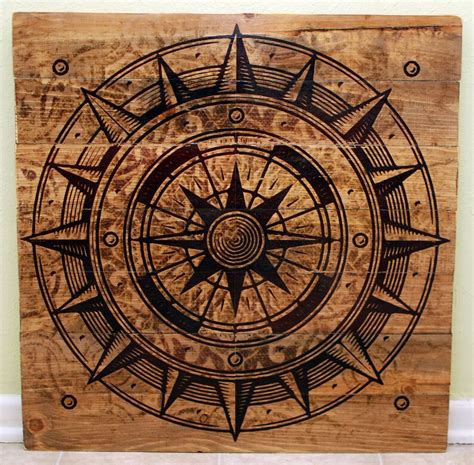 Large Rustic Compass Wall Art On Distressed Solid Wood Etsy