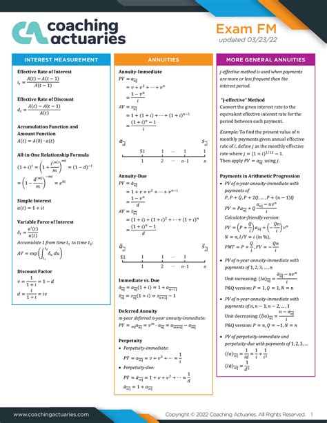 Fm Formula Sheet 2022 FM SOA Coachingactuaries Copyright 2022