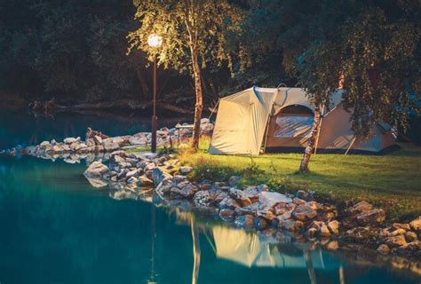 Premium Photo | Tenting on the Glaciar Lake Campground Camping in a Tent