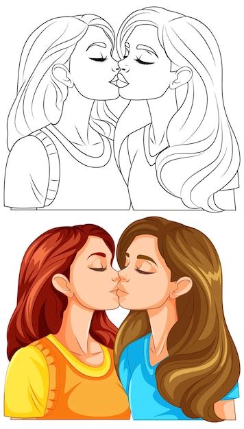 Premium Vector Lesbian Couple Kissing Cartoon Isolated