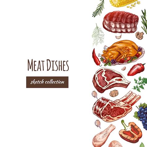 Premium Vector Meat And Vegetables Menu Template In Engraved Style