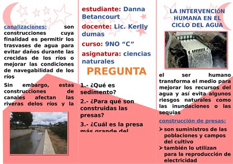 Triptico De Ciencias Naturales Sobre Le Agua Estudiante Danna