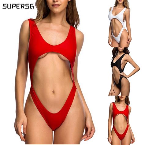 Super Summer Sexy Women Swimsuit Crotchless Thong Bodysuit High Cut Bikini Swimwear Shopee