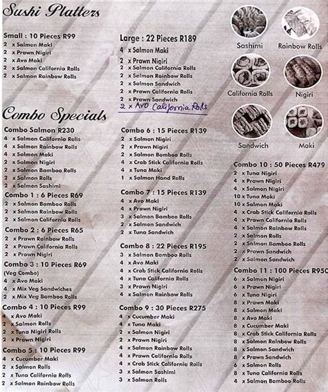 Menu at Phuket Thai fast food, Kloof, Village Mall