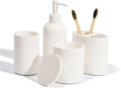 Amazon Premium 4 Pcs White Bathroom Accessories Set Complete