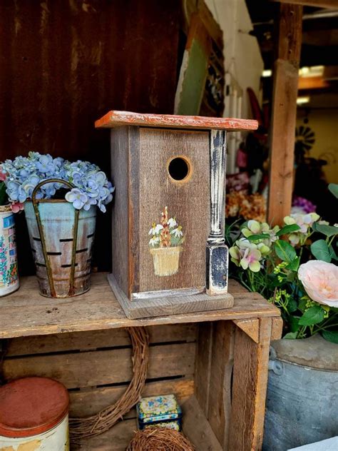 Rustic Outdoor Birdhouse Orange Wood Birdhouse Unique Birdhouse Garden