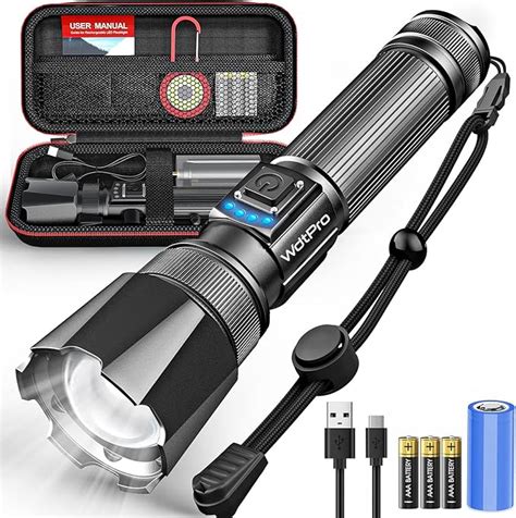 WdtPro Rechargeable Tactical Flashlights With Carrying Bag 5000 High