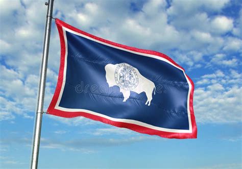 Estado De Wyoming De La Bandera De Estados Unidos Que Agita Con El