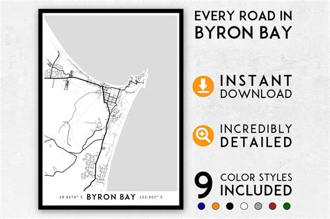 byron bay map print byron bay print byron bay city map etsy