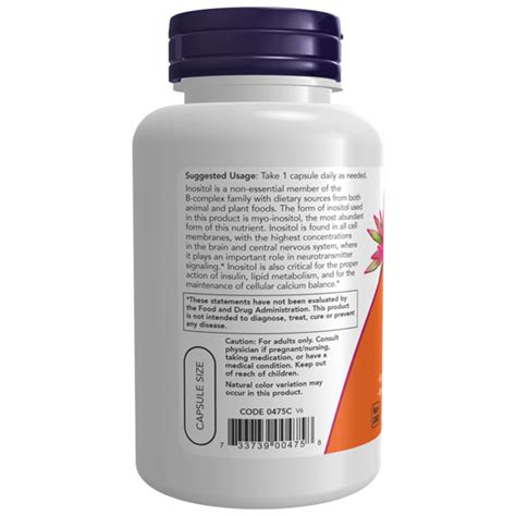 Now Foods Inositol 500 Mg 100 Capsules Cellular Health