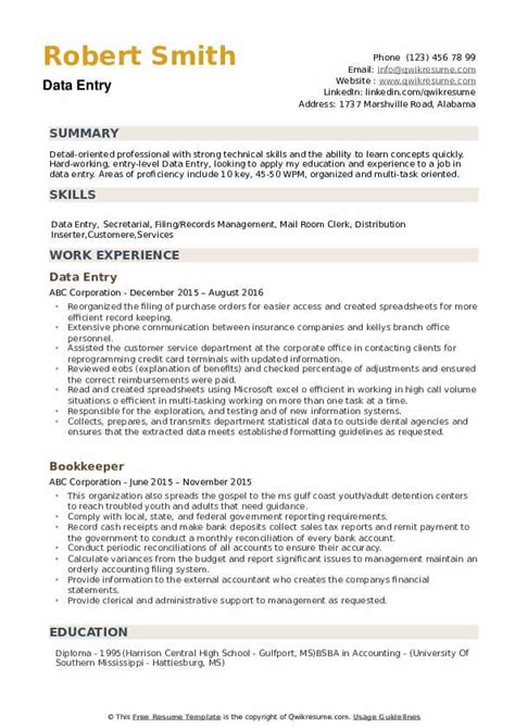 Professional Data Entry Resume Sample | Classles Democracy