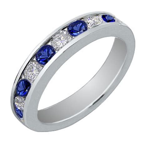 1.00 Ct Round Cut Diamond And Blue Sapphire Wedding Band Ring