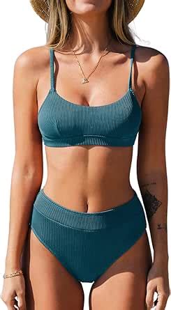 Amazon CUPSHE Women S Bikini Set Two Piece Swimsuit High Waisted Scoop Neck Swimwear