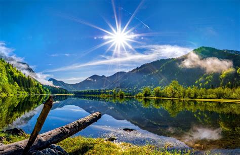 Sun Over The Mountain Lake Wallpaper Water Wallpaper Better