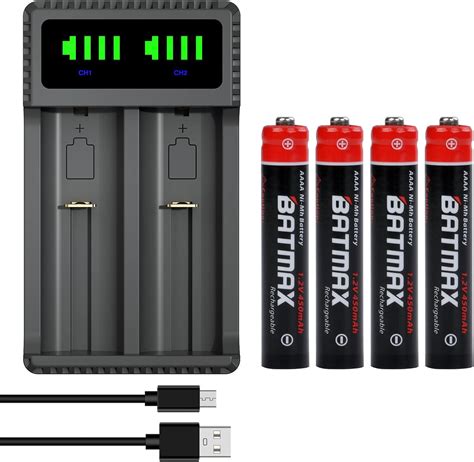 Amazon Batmax 4X AAAA Ni MH Rechargeable Batteries LED Dual USB