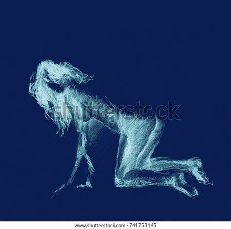 Naked Woman Who Kneeling Inclined Forward Stock Illustration