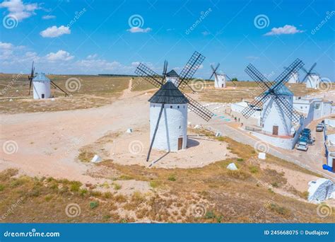 White Windmills at Campo De Criptana in Spain. Stock Image - Image of ...