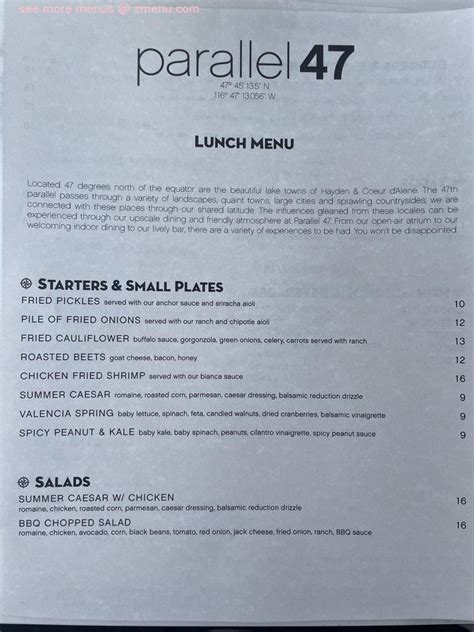 Online Menu Of Parallel 47 Restaurant Hayden Idaho 83835 Zmenu