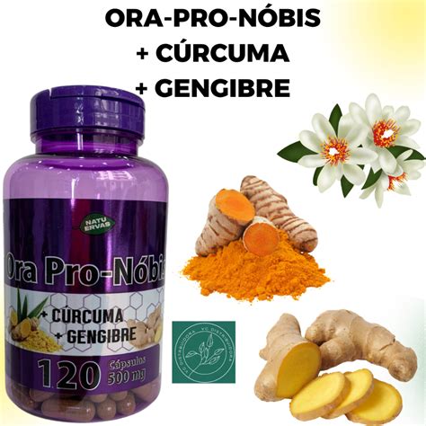 Ora pro nóbis Cúrcuma e Gengibre Nutrição Natural em 120 Cápsulas