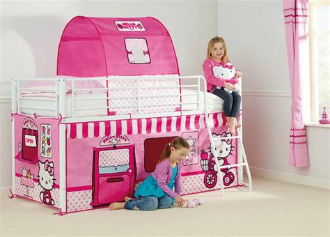 Hot Sale Bedroom Furniture Hello Kitty Mid Sleeper Kids Bed With Tent